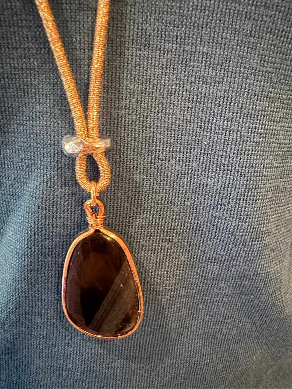 Copper Wire-Wrapped Black Stone Pendant Necklace - Women Jewelry